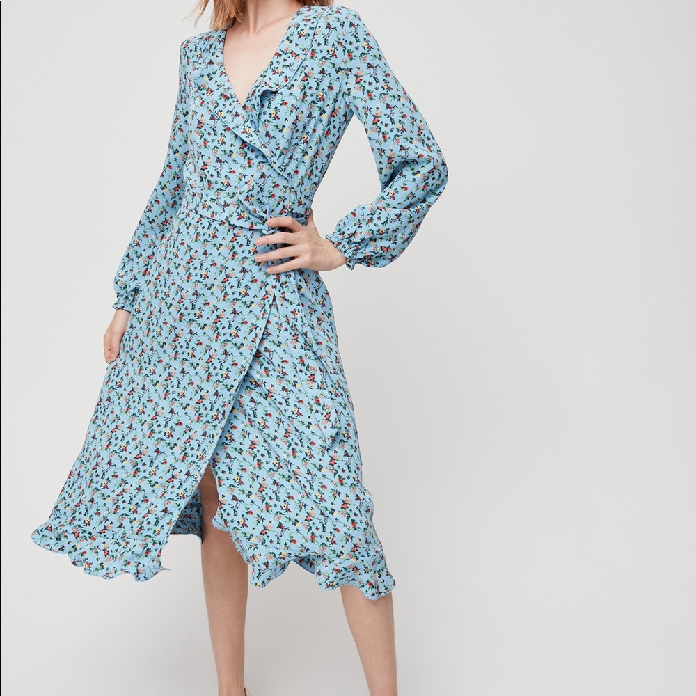 Aritzia blue floral wrap dress (NWT)